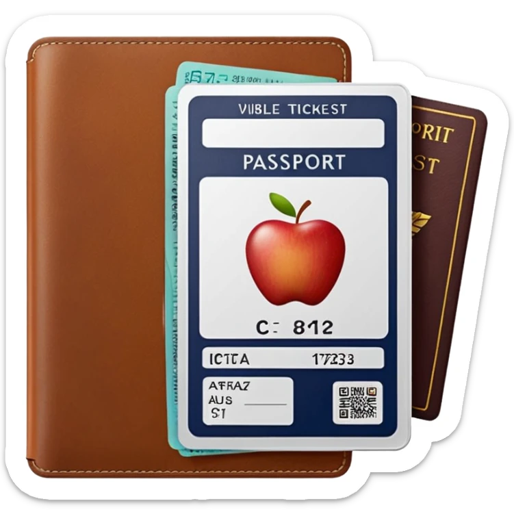 passport with visible airline tickets, Apple emoji style, colors #173e12 and #c1a793, no text, minimalist sticker