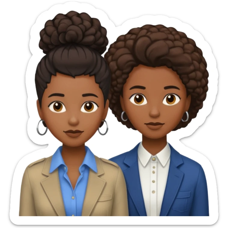 Black lesbian couple with one masculine with short hair and one feminine with long hair in stylish clothes  sticker