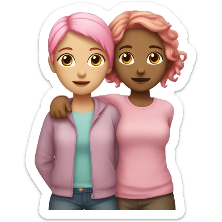 lesbian cuddles pink brown hair girl light brown hair girl  sticker