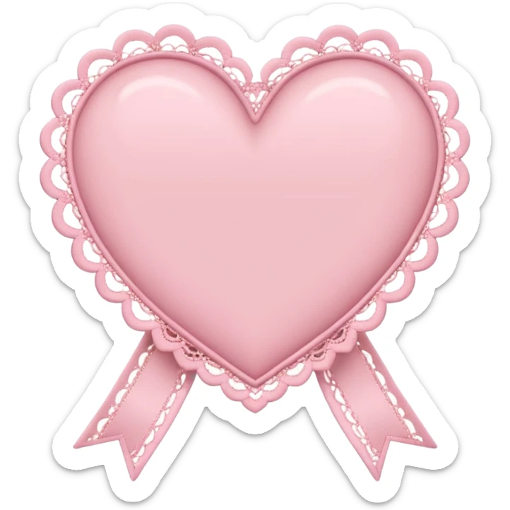 cute baby pink colored heart with lace trimming and with a lace ribbon in the front, on the top left, tilted a bit sticker