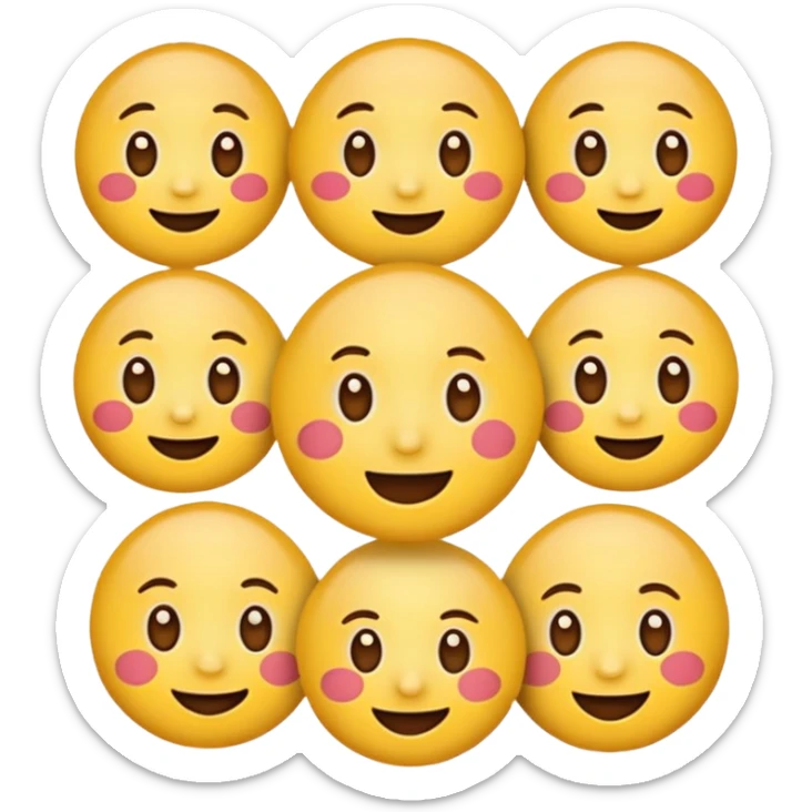 Round face emoji sticker pack with the following emotions: 😁- față radioasă cu ochi zâmbitori sticker