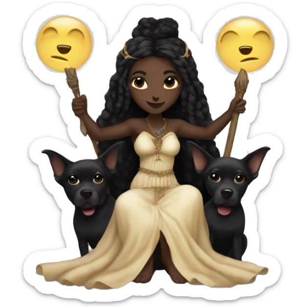 Hekate goddess of the night and magic- triple goddess black hair and two black dogs sticker