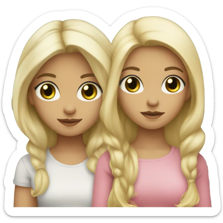 two girls together: one with dark hair and dark eyes, the other with blonde hair and green eyes sticker