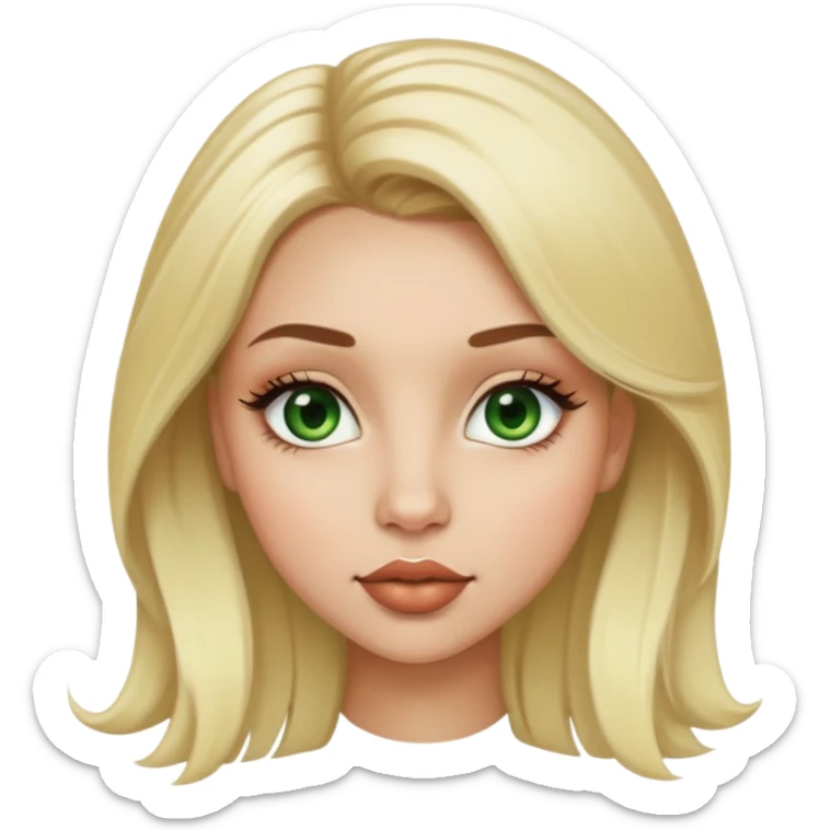 light skin girl with blonde hair and light brown roots, big lashes, medium size nose, big green eyes, big lips  sticker