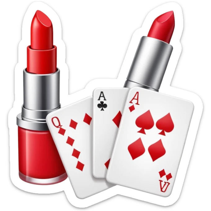 emoji of playing cards with illustrations of lipstick, serum and hand cream on them
 sticker