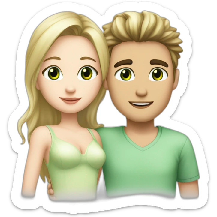  170 cm Blond boy Green  eye kissing brunette girl 160 cm Green eye sticker