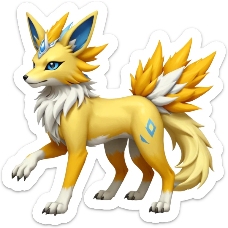 Feral Solgaleo-Jolteon-Renamon-Zeraora-Vernid-fusion-hybrid-creature, full body  sticker