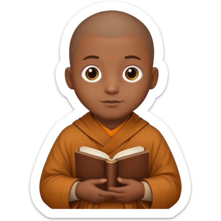 monk in brown robes holding a book, peaceful and wise, Puy du Fou theme park emoji sticker