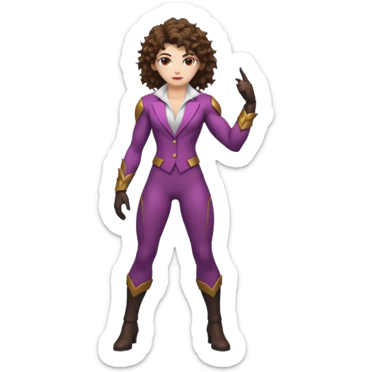 full body woman short curly brown mullet brown eyes white skin muscular build thorn berry rogue suit sticker