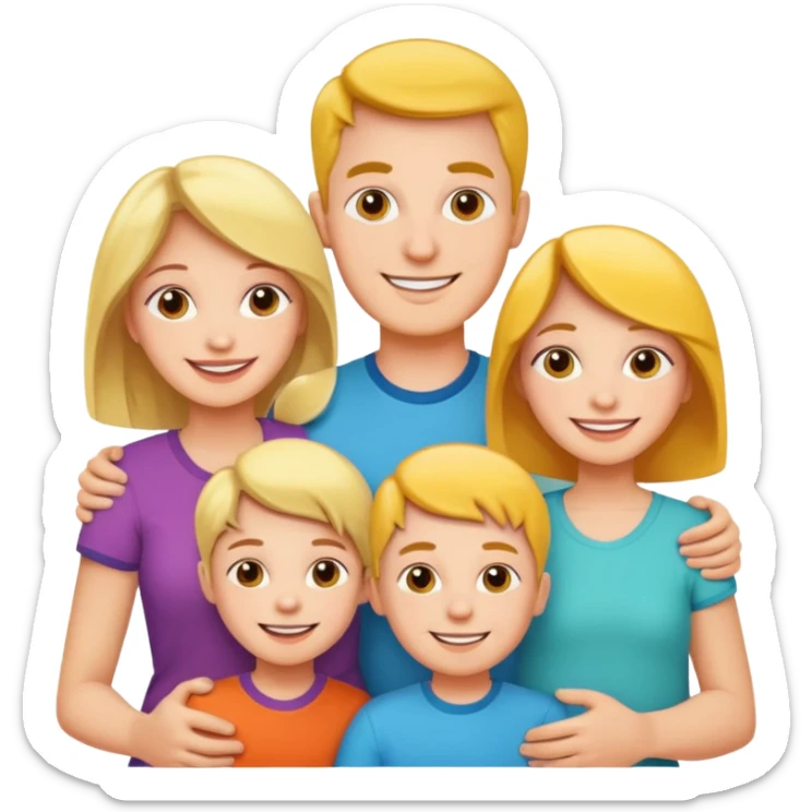 "Husband and wife with 50 children taking a group photo, cheerful, colorful cartoon style, bright and playful." sticker