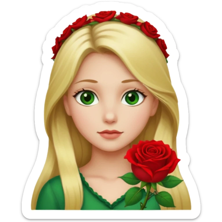 Girl profile picture with long blonde hair and green eyes and 1 flower in her hair sticker