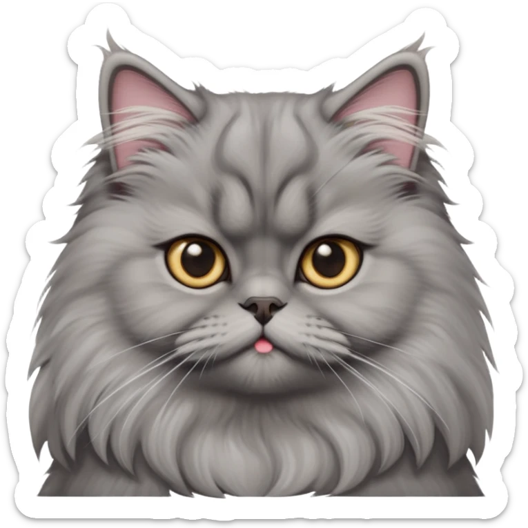cinematic-adorable-big-eyed-fluffy-grey-persian-cat-portrait-emoji,-head-tilted-playfully-with-a-sweet-expression,-fluffy-grey-fur,-simplified-yet-irresistibly-cute-features-with-large,-expr sticker