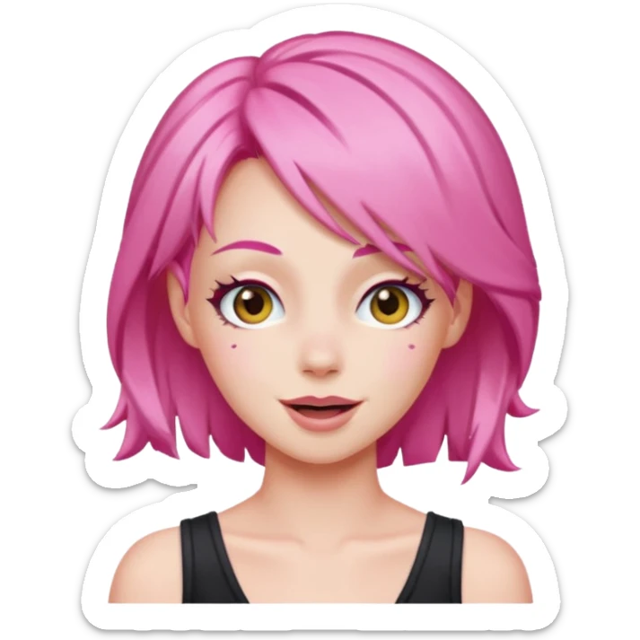 simple emoji of Jem from Jem and the Holograms, classic pink hair, winking sticker