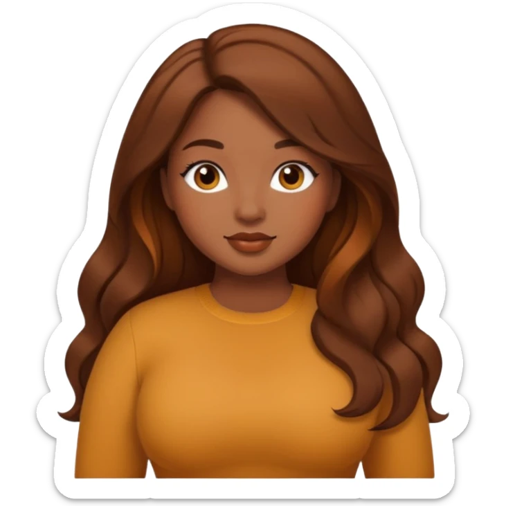Curvy pretty brown girl with long brown hair, wearing fall colors sticker