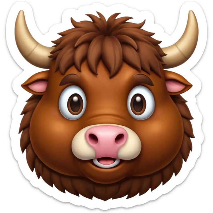 An adorable 3d brown bull with large and exaggerated features in the shape of a ball. Make the background white sticker