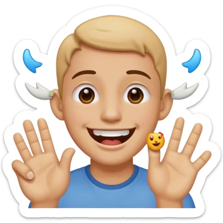 drooling emoji and on its top two ear emoji and one rock hand emoji sticker