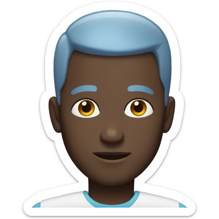 a man with dark skin, blue eyes and a buzz cut hairstyle with his hand on his forehead sticker