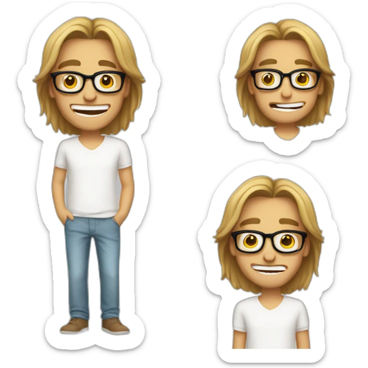 a skinny guy with mid range length straight hairs wearing glasses is stopping laugh and blushing sticker