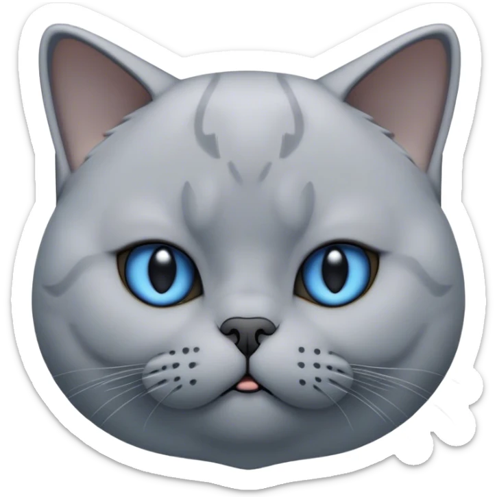 Cinematic Bored Grey British Shorthair Cat Portrait Emoji, Head tilted with a scrunched, utterly disinterested expression, sleek soft grey fur with subtle blue undertones, Simplified yet sharp features, highly detailed, glowing with a dull, indifferent glow, high shine, poised but exuding a sense of boredom, stylized with an air of subtle annoyance, focused yet clearly uninterested, soft glowing outline, capturing the essence of a bored yet adorably snarky kitty, so lifelike it feels like it could roll its eyes and sigh dramatically at any moment! sticker