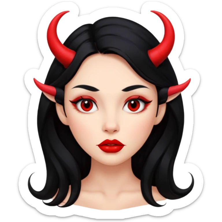 skin red A girl's face with cheekbones, long black hair, small red horns, big lips sticker