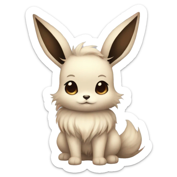 Kawaii Pale Eevee with dark brown long emo hair covering her eyes Full Body sticker
