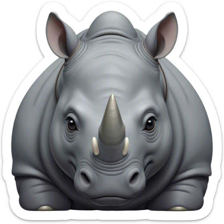 Cinematic Noble Rhinoceros Portrait Emoji, Poised and regal, with a massive, powerful build and a thick, armored hide of slate gray, deep-set soulful piercing eyes, Simplified yet sharp and sophisticated features, highly detailed, glowing with a soft, dignified glow, high shine, intelligent and formidable, stylized with an air of ancient might, focused and attentive, soft glowing outline, capturing the essence of a watchful and commanding behemoth, so majestic it feels as though it could charge out of the screen with effortless authority! sticker
