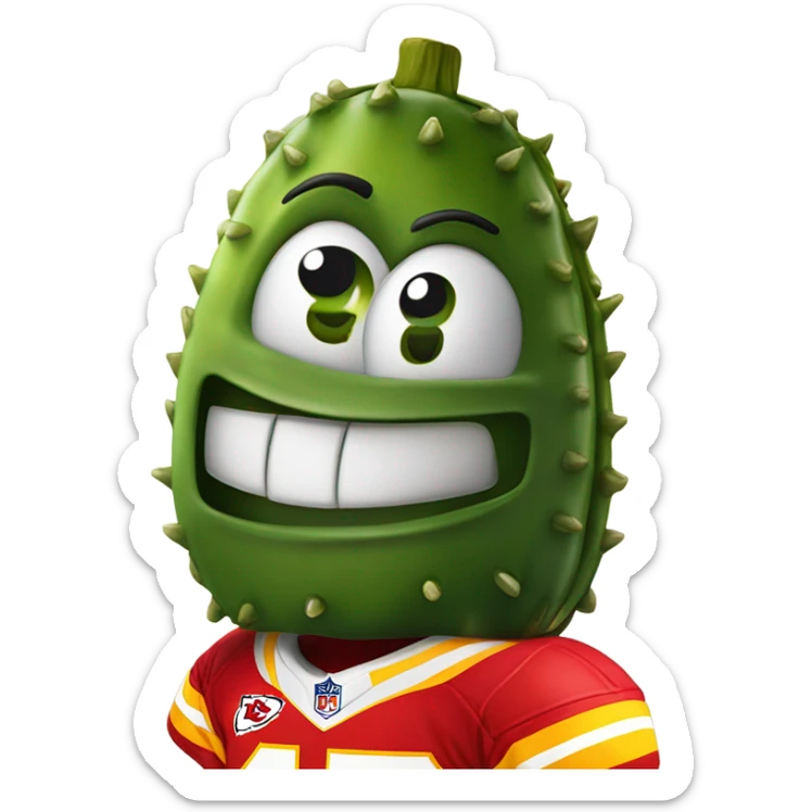 Cartoon Pickle with Kansas City Chiefs football Jersey sticker