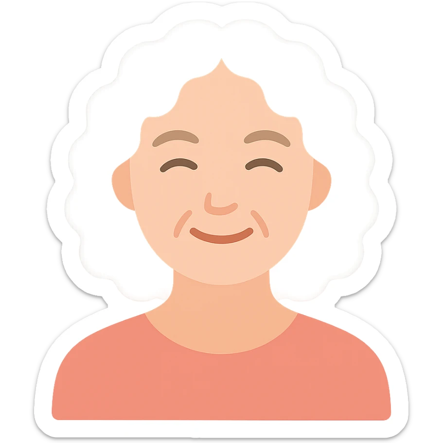 smiling 50 year old lady with silver curly hair sticker