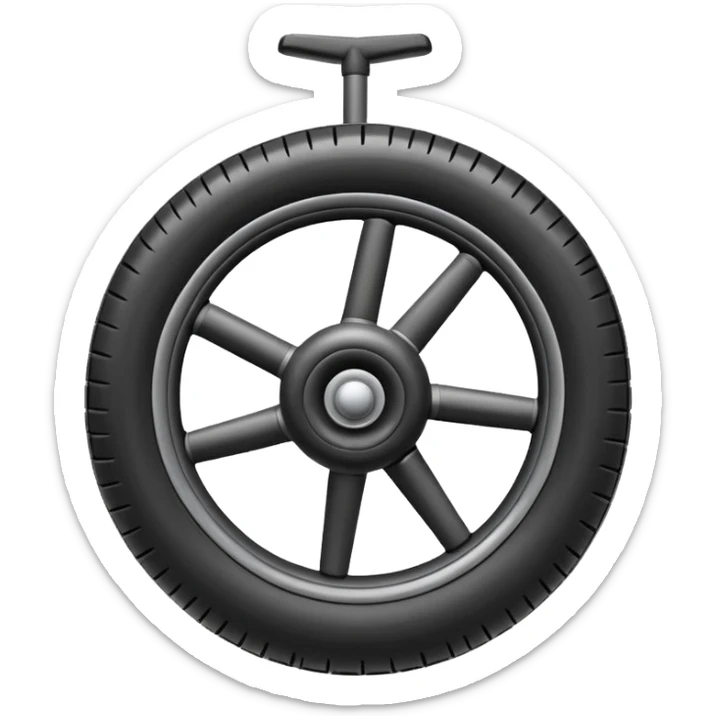 Emoji-style airplane landing gear with a single inflated, puffy wheel and a strut, cartoon-like, 3D, soft rounded shapes, clean lines, isolated on white background, minimal shading, emoji aesthetic sticker