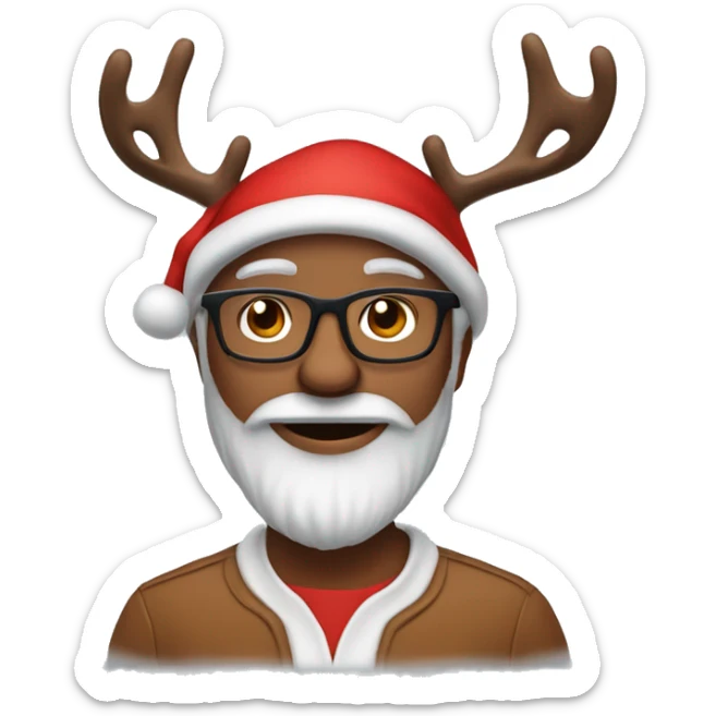 A 50 years brown skin man who has beard, glasses, and use Santa's hat and a diadem of  Rudolf  the reindeer in his hat  sticker
