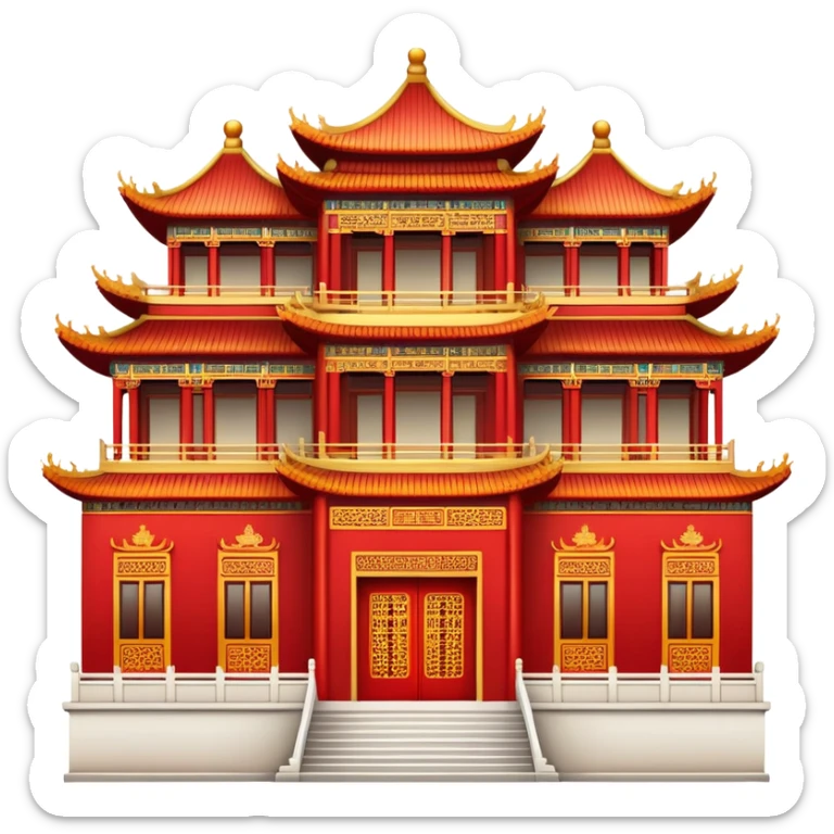 Chinese palace facade emoji, simplified architectural icon like the western building emoji sticker
