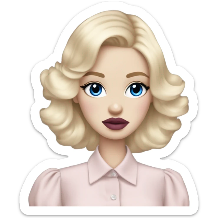 Hot girly pale blonde with blue eyes and light pink lips wearing YsL. Puffed sleeve shirt sticker