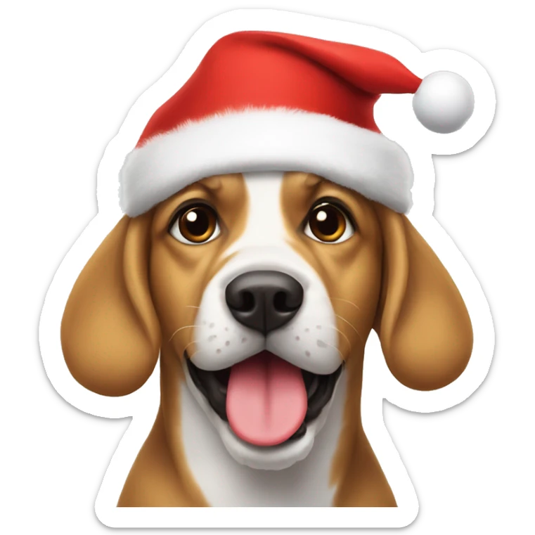 Dog with a ball in his mouth and a Christmas hat on his head sticker