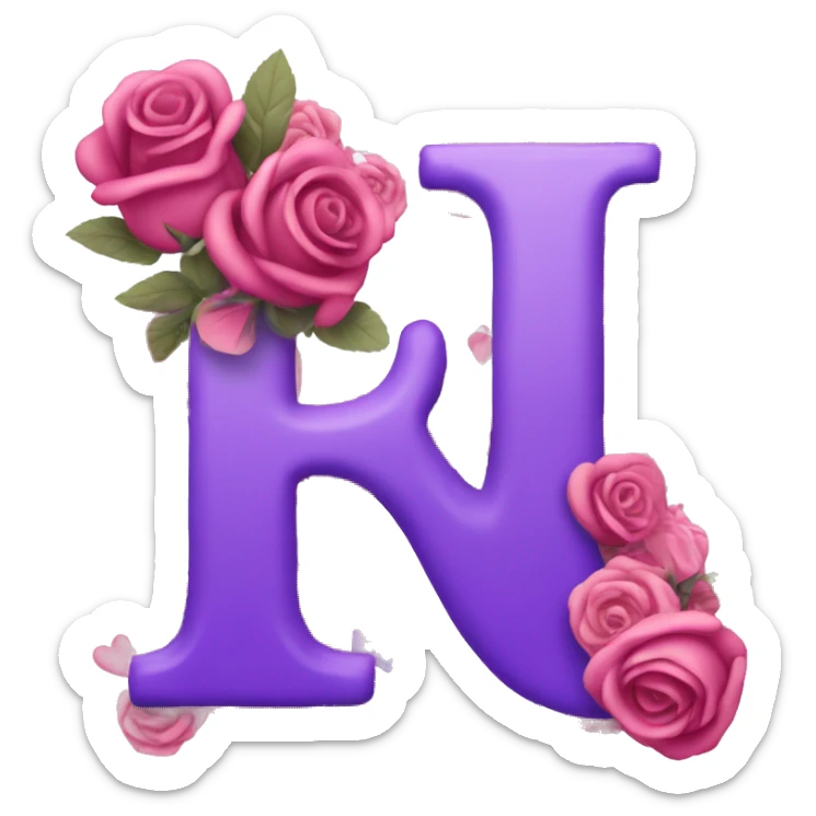 Make me the letter R with roses and hearts in pink and purple sticker