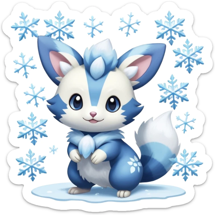 Shiny White Pastel Snowy Icy Sparkly Cute Furret-Meowstic-Zangoose-Hybrid (Full body) with snow and snowflakes  sticker