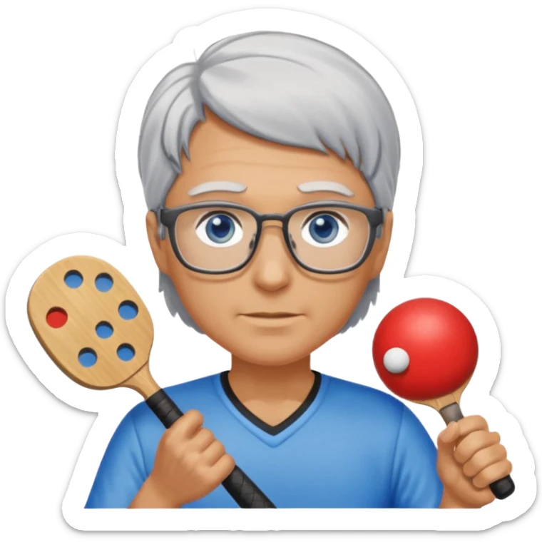 Blue eyes Female shoulder length gray hair and glasses pickleball sticker