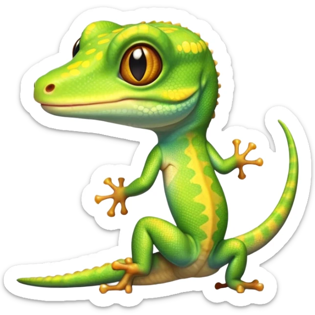 cinematic-cute-realistic gecko-portrait-emoji,-head-tilted-playfully-and-inquisitively,-featuring-a-small,-charming-body-with-smooth,-vividly-patterned-scales,-bright,-sparkling-eyes-and-delicate,-sticky-toe-pads,-simplified-yet-irresistibly-adorable sticker