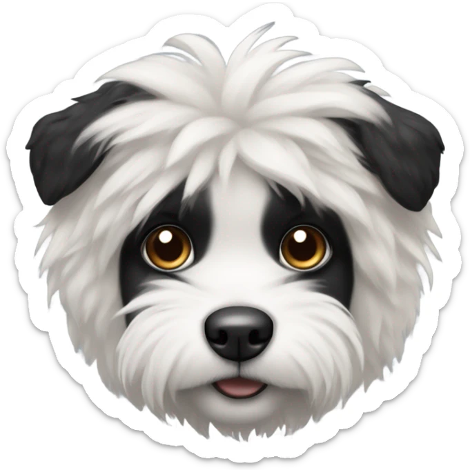 Fluffy dog with black face and white chest with black patches face only  sticker