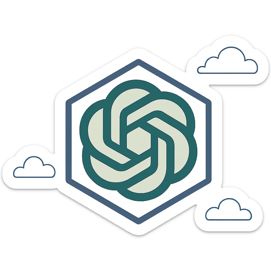 modern minimal logo of ChatGPT, abstract hexagon with swirling lines, green and white color scheme sticker