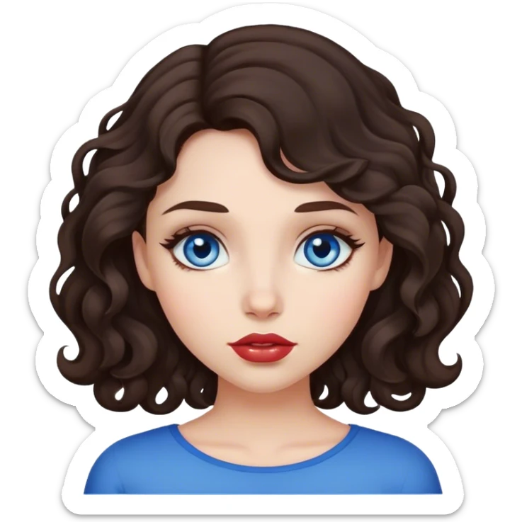 girl with lush, slightly curly dark brown hair, big lips and blue eyes sticker