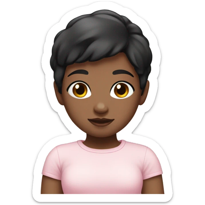 girl with baby pink shirt and white skin and black short hair sticker