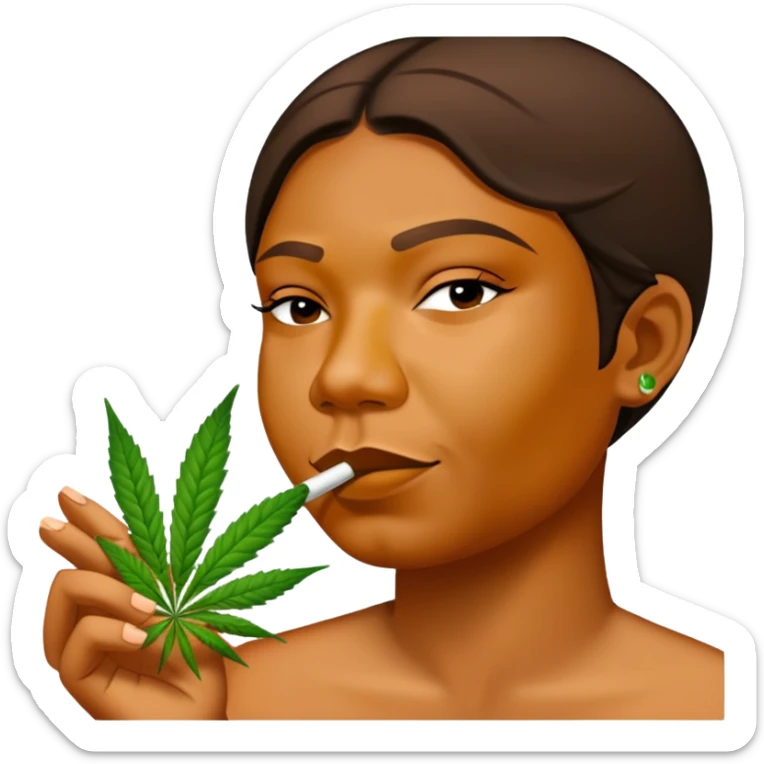 Smoking with a weed leaf sticker