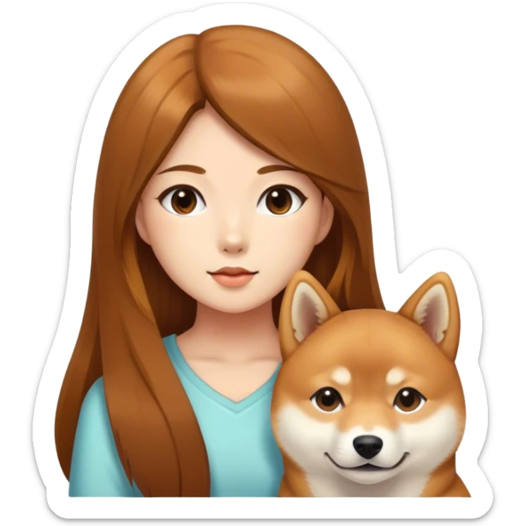 Shiba inu with girl brown hair long sticker
