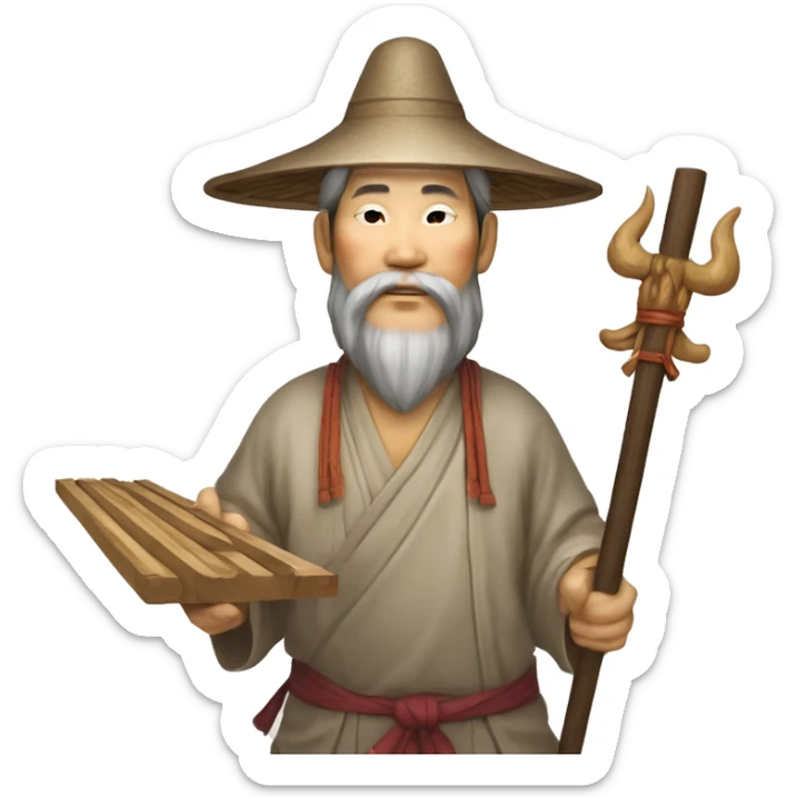 Lu Ban is a legendary figure in Chinese mythology, depicted as a clever craftsman often wearing wide robes, a broad-brimmed hat, and carrying woodworking tools. 🛠️🎩👕 sticker