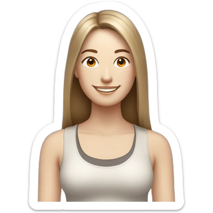 smiling woman with pale skin and middle brown long straight hair in a yoga position sticker