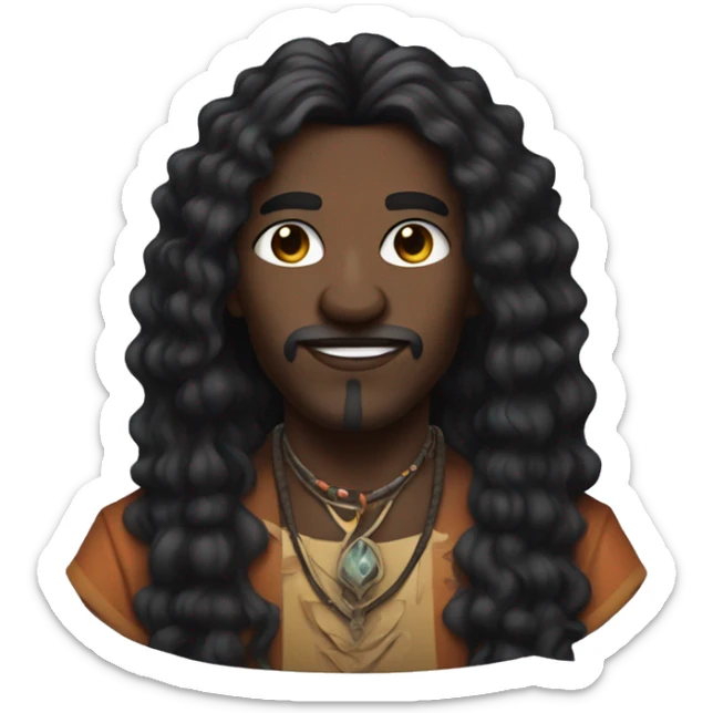 A modern witchdoctor, A black male with pointed ears with long black curly hair sticker