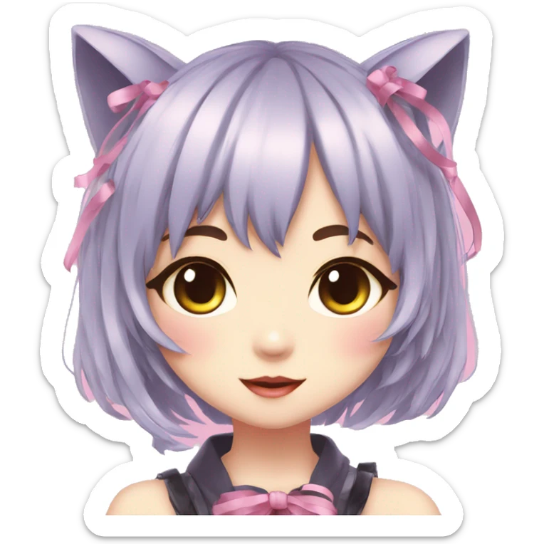 Edgy Kawaii Cute Cool Beautiful Elegant Pretty Pastel Anime Catgirl with ribbons sticker