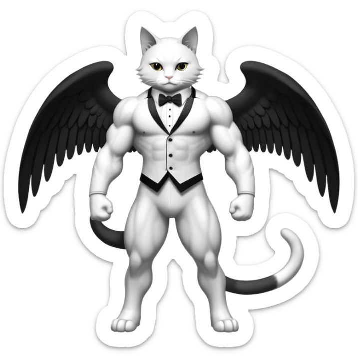 Divine god angel Omni Black and white Super muscular Buff sigma Gigachad cat full body tuxedo colored  sticker