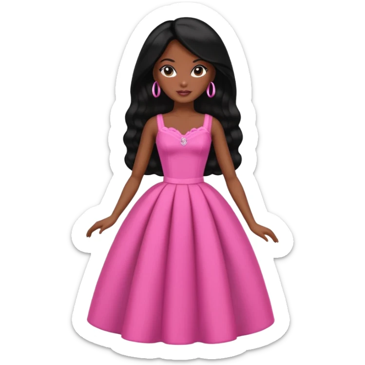 Make skin Darker skin Black barbie, long black  hair, pink dress sticker