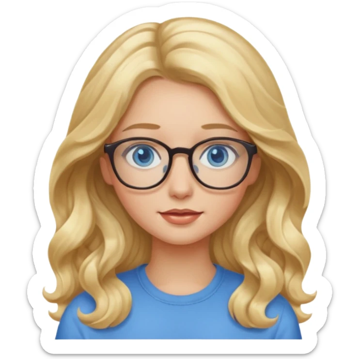 Wavy long Blonde hair girl with blue eyes and glasses sticker